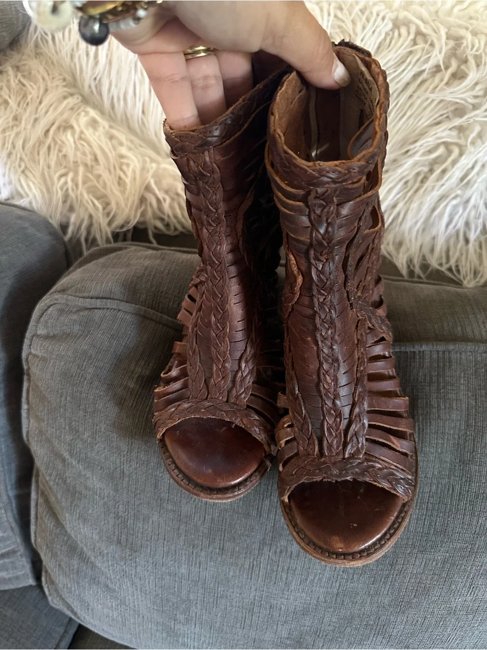 Freebird by Steven Brown Woven Leather Peep-Toe Ankle Booties - Picture 10 of 14